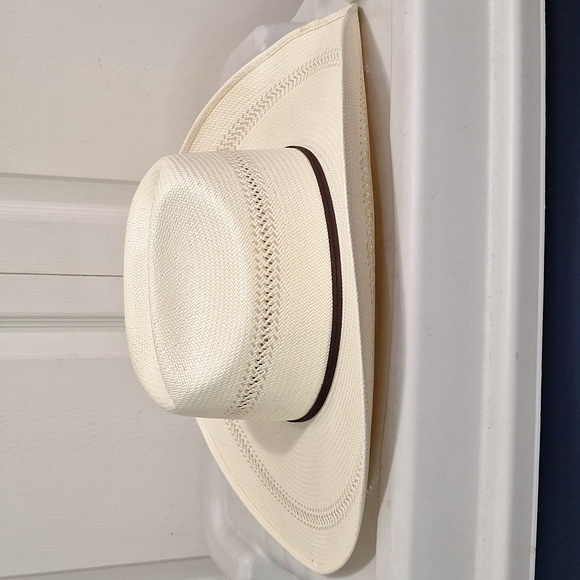 Tony Lama hard straw hat - leather strap - light tan - 7¼ - Picture 4 of 10